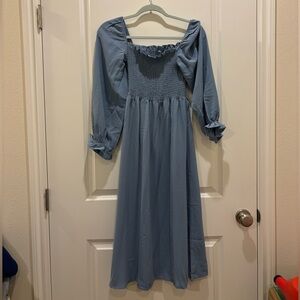 Blue On/Off Shoulder Long Flowing Dress